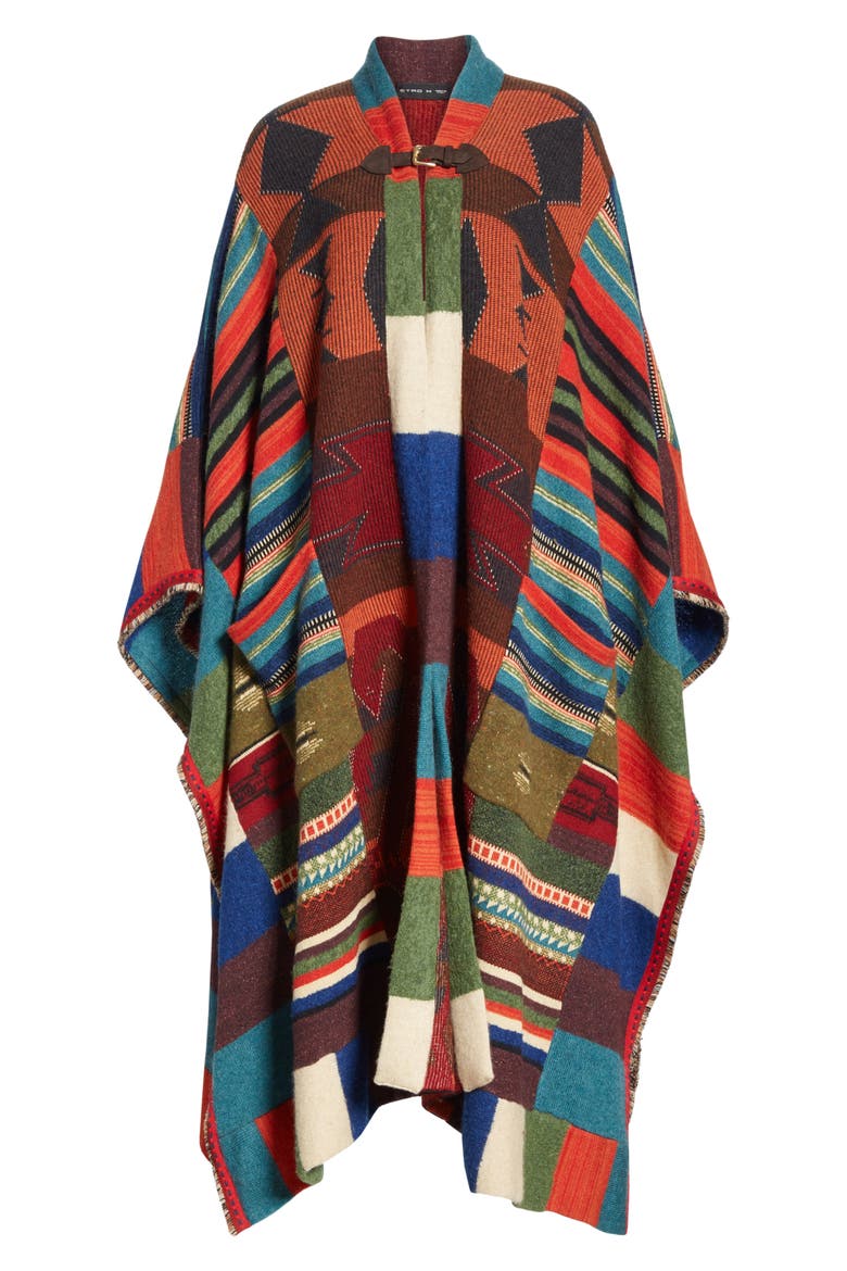 Wool Blend Poncho, Alternate, color, BURGUNDY
