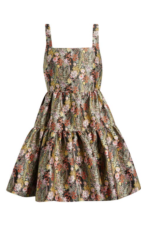 Chelsea28 Garden Brocade Fit & Flare Minidress In Black Multi Floral Brocade