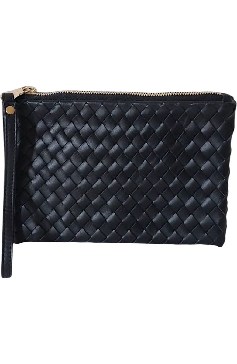 The Artisan & Company Woven Leather-Flat Zip Pouch, Main, color, Black
