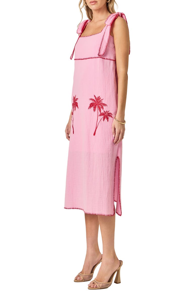 Tropical Embroidery Midi Dress, Alternate, color, PINK/ RED