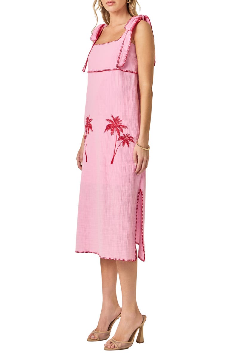 English Factory Tropical Embroidery Midi Dress, Alternate, color, Pink/ Red