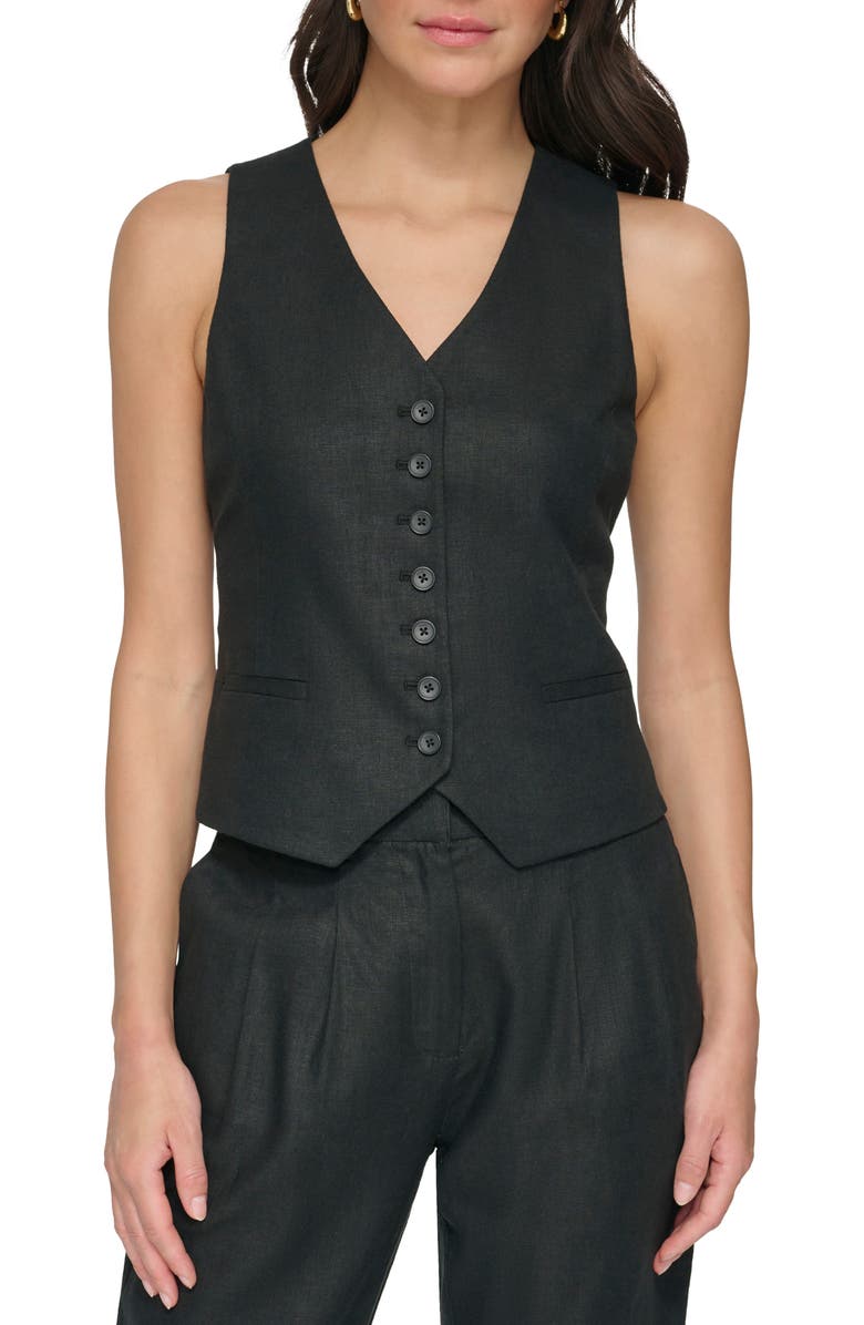 DKNY Button Front Linen Vest, Main, color, 