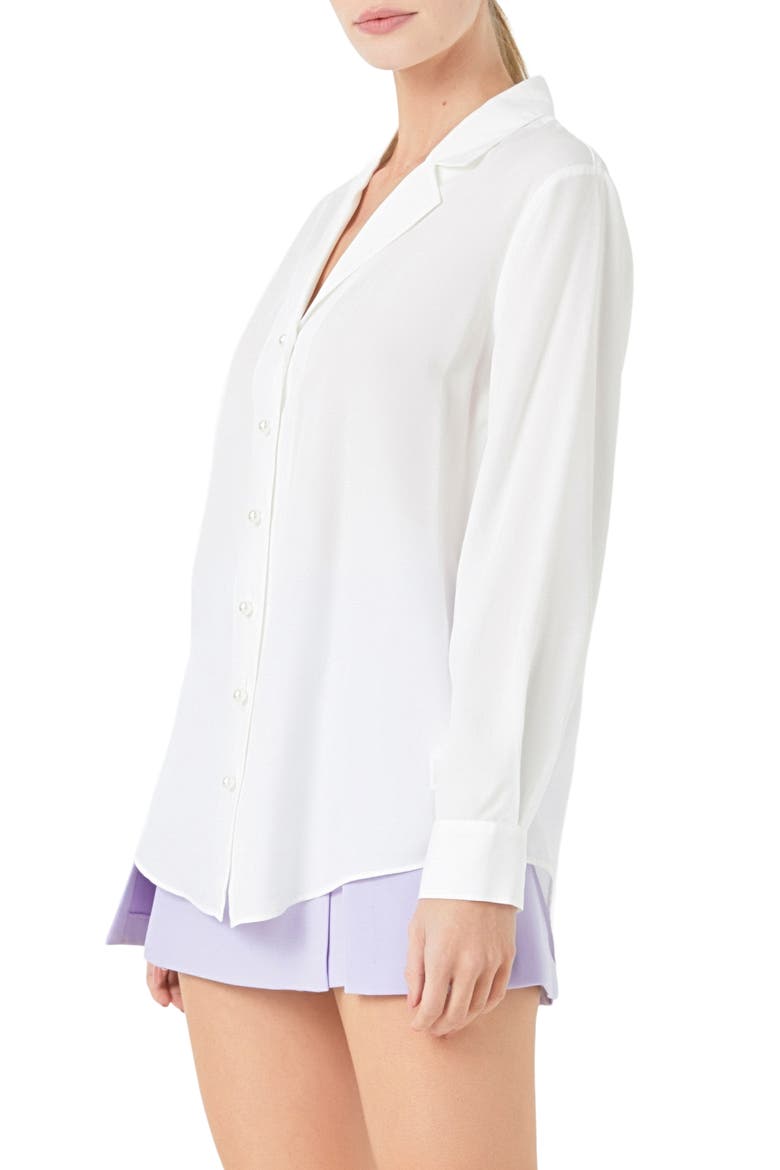 Notched Lapel Long Sleeve Button-Up Shirt, Alternate, color, WHITE