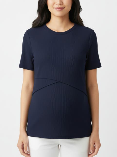 Crew Neck Cross Over Nursing Short Sleeve Top