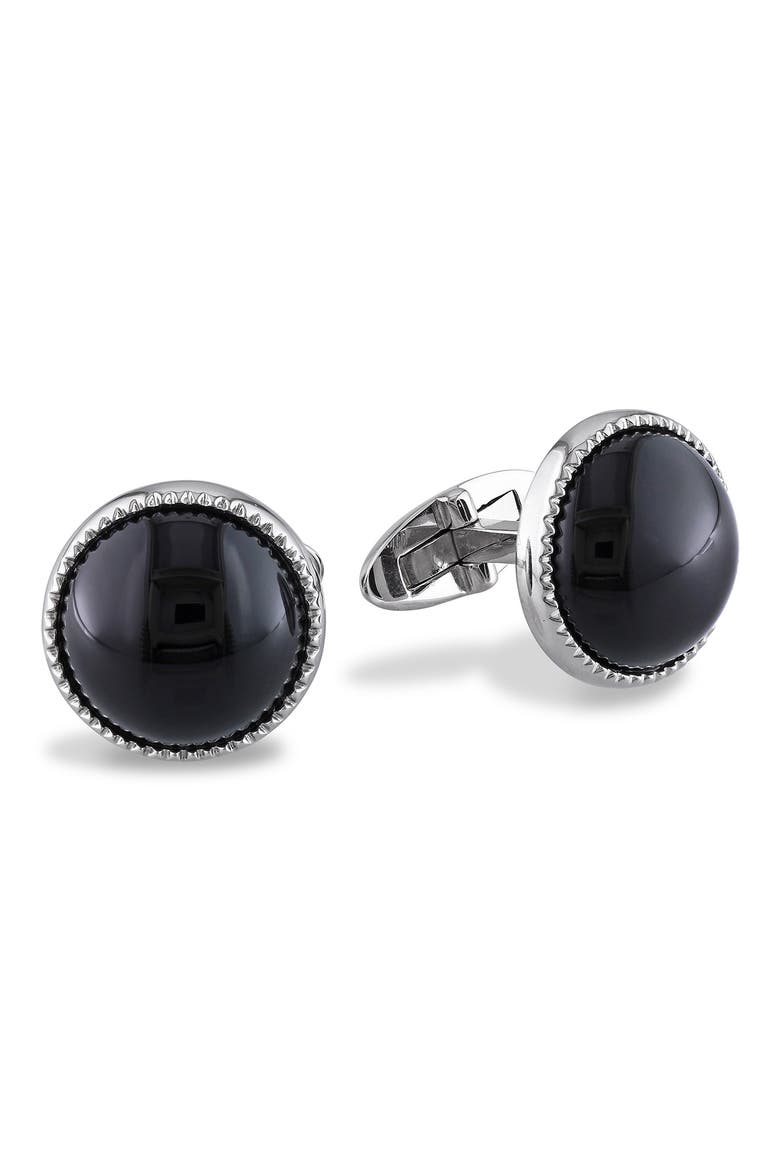 Men's Sterling Silver Black Onyx Round Cuff Links, Main, color, BLACK