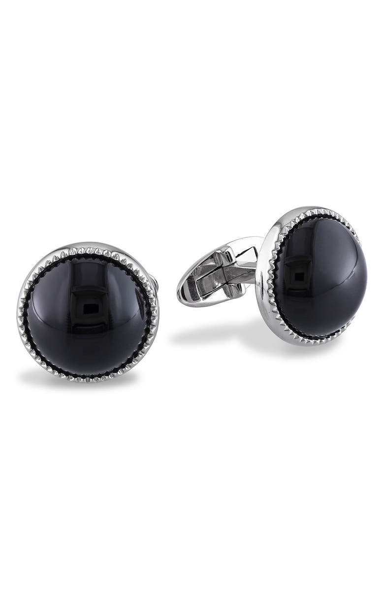 DELMAR Men's Sterling Silver Black Onyx Round Cuff Links, Main, color, 