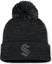 FANATICS Women's Fanatics Black Seattle Kraken Authentic Pro Road Cuffed Knit Hat with Pom