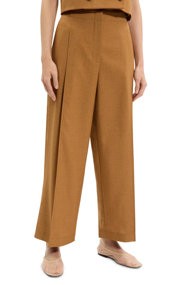 Theory City Pleated High Waist Wide Leg Pants, Alternate, color, Copper