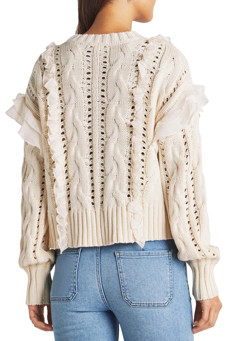Dolly Ruffle Cotton Crop Cardigan, Alternate, color, NATURAL