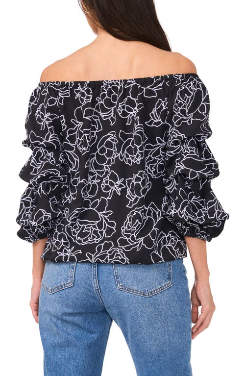 VINCE CAMUTO VINCE CAMUTO FLORAL OFF THE SHOULDER BUBBLE SLEEVE TOP