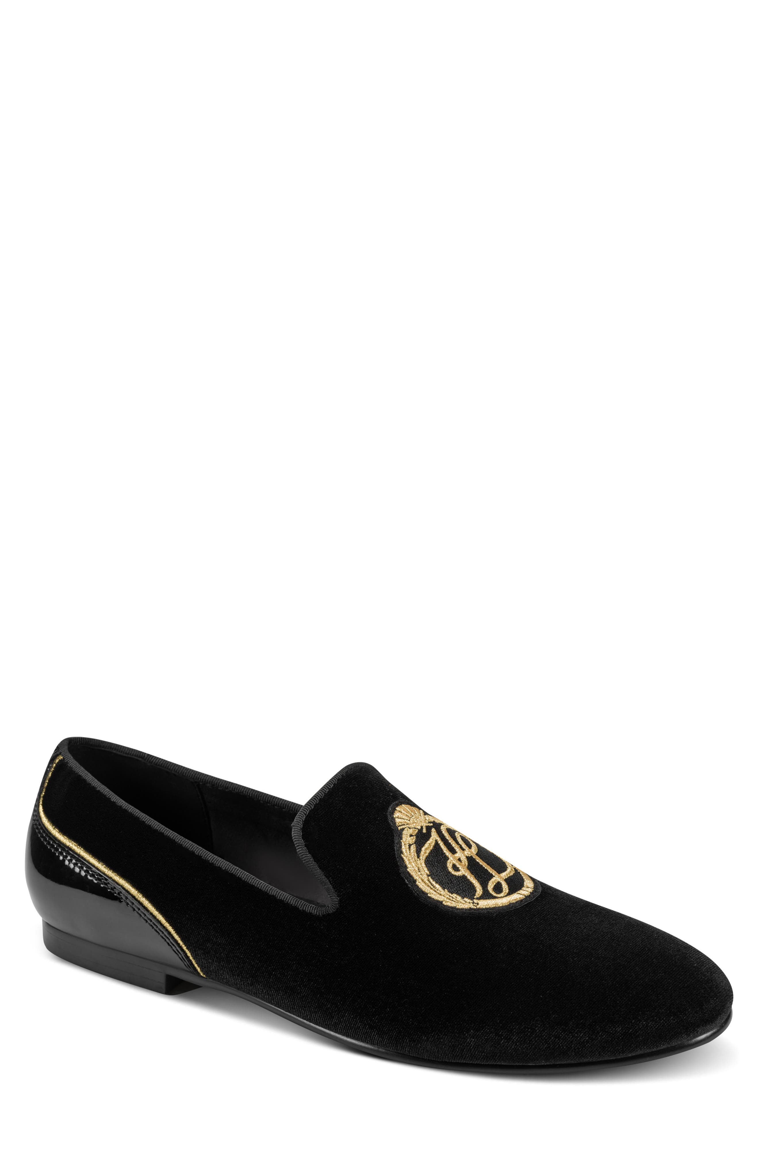 KARL LAGERFELD PARIS Velvet Smoking Slipper, Main, color, Black