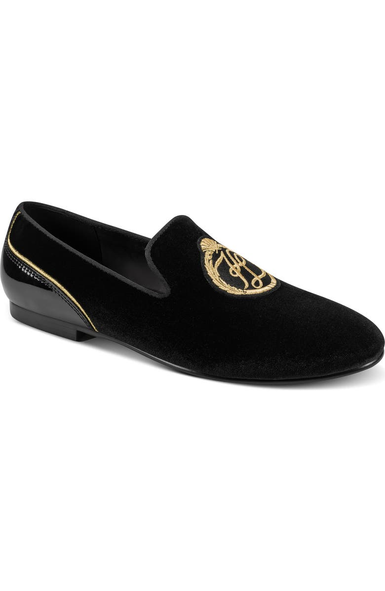 KARL LAGERFELD PARIS Velvet Smoking Slipper, Main, color, Black