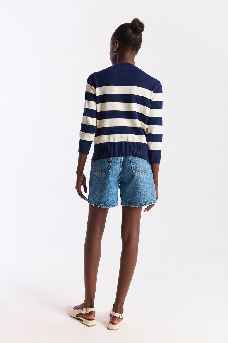 Embroidery Stripe Cardigan, Alternate, color, Navy/Cream