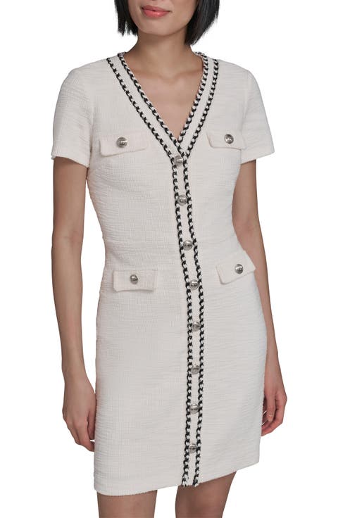 Braided Trim Tweed Sheath Dress