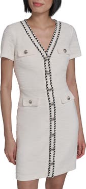 KARL LAGERFELD Braided Trim Tweed Sheath Dress