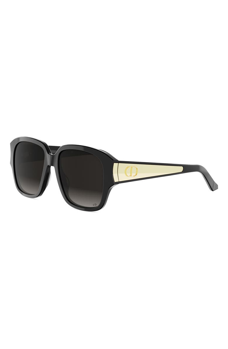 DIOR Glow S2I 54mm Gradient Square Sunglasses, Alternate, color, Shiny Black / Gradient Smoke