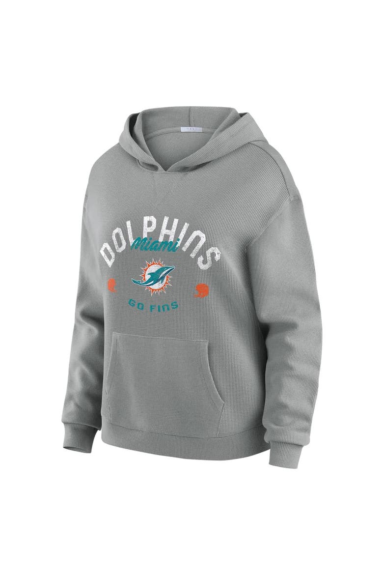 Women's WEAR by Erin Andrews Gray Miami Dolphins Waffle-Knit Long Sleeve Hooded Shirt & Pants Lounge Set, Alternate, color, Gray