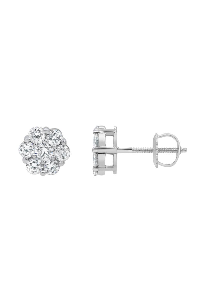 Glimmer 14K White Gold Flower Cluster Diamond Unisex Earrings - 0.76 Ct, Alternate, color, 14K White Gold