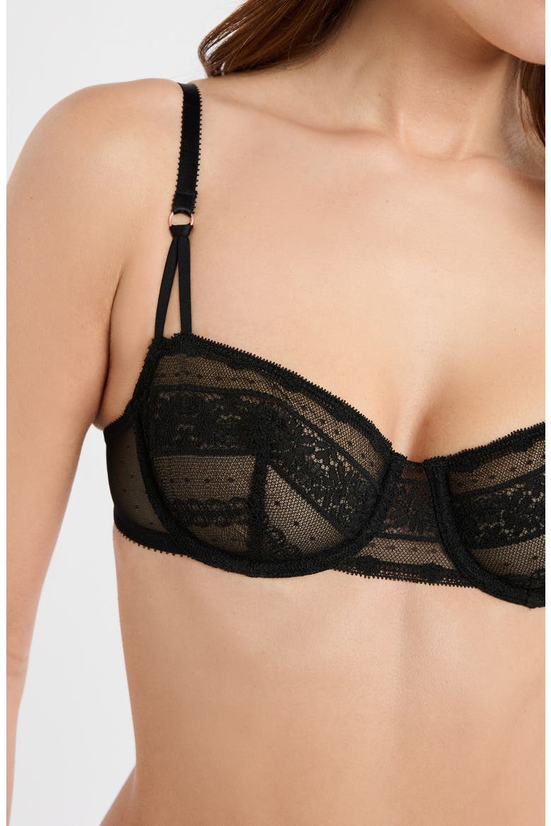 Exception N°9 Embroidered Underwire Balconette Bra, Alternate, color, BLACK