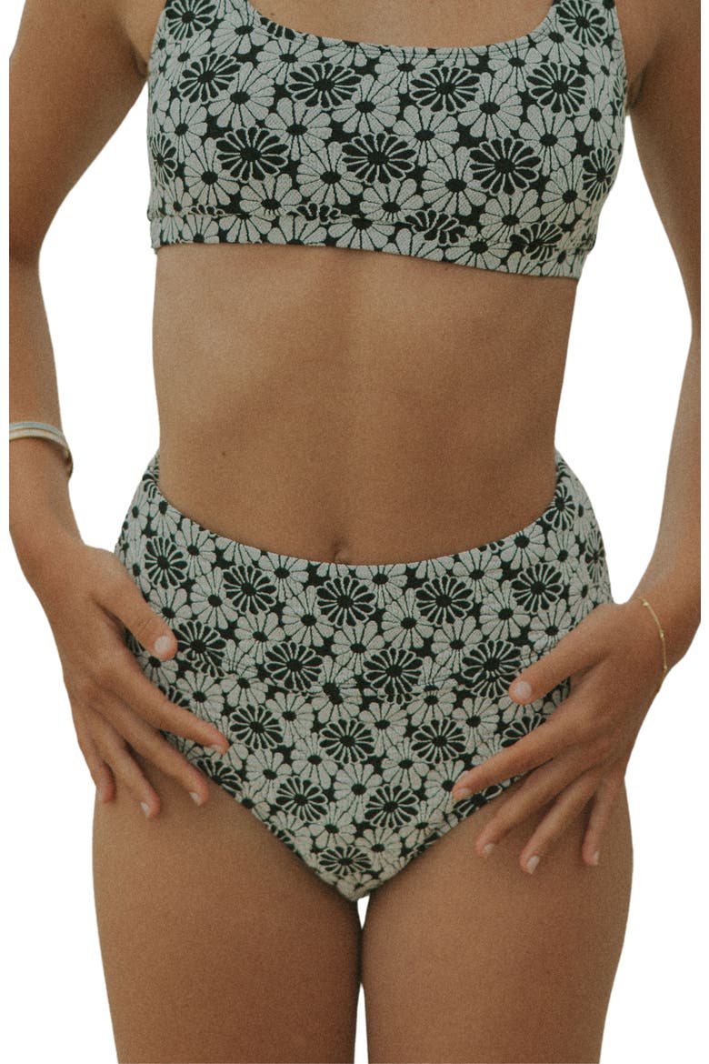 Daisy High Waisted Bikini Bottoms, Main, color, Black and White Floral