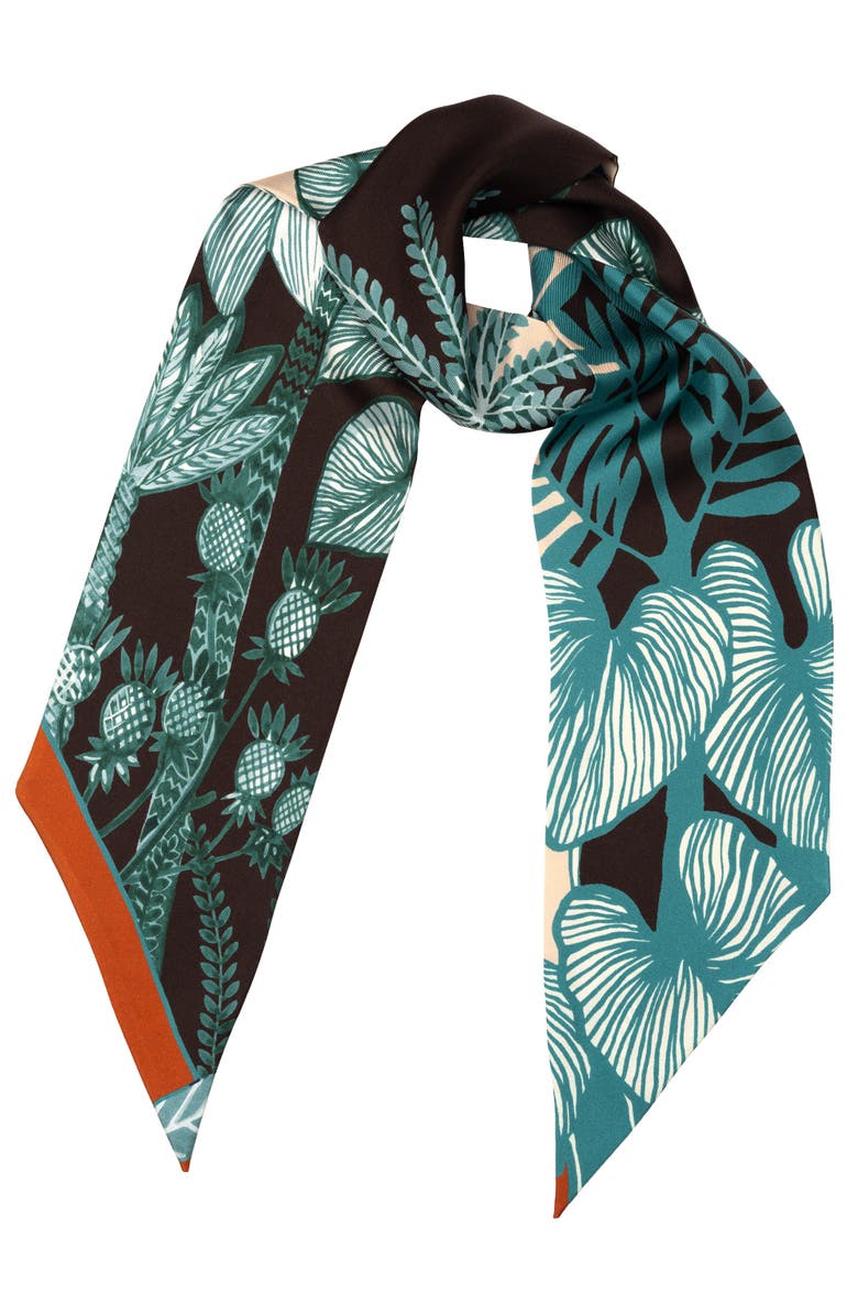 Elizabetta Tropical - Skinny Silk Scarf, Main, color, Green