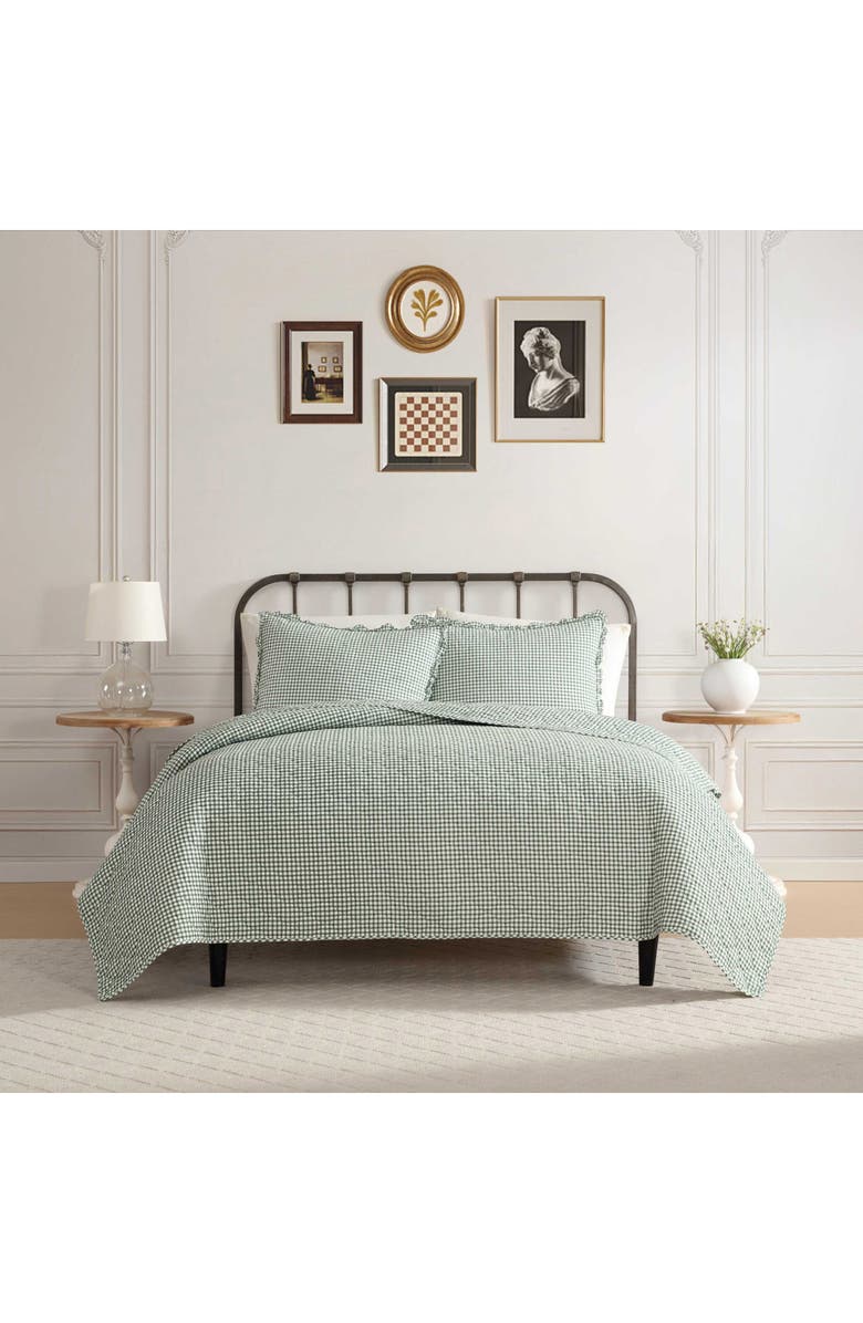 Laura Ashley Gracies Gingham Cotton Quilt & Sham Set, Alternate, color, Dark Green