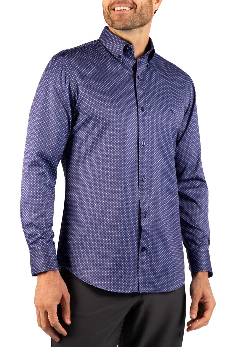 Diamond Performance Long Sleeve Button Up Shirt, Alternate, color, NAVY