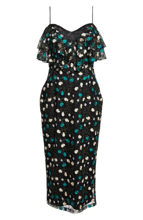 Cooper St Treasure Frilled Popover Sheath Dress In Black/pine Green
