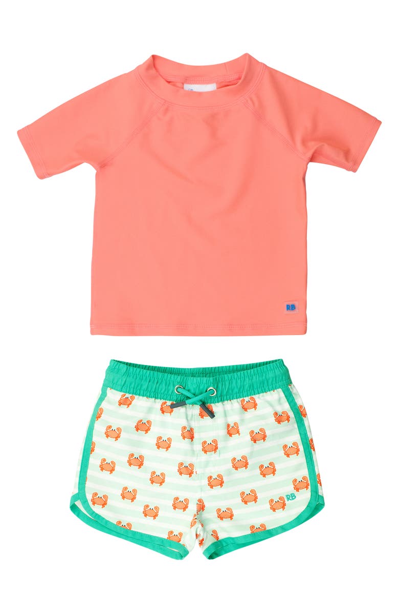 RuggedButts Short Sleeve Two-Piece Rashguard Swimsuit, Main, color, Orange