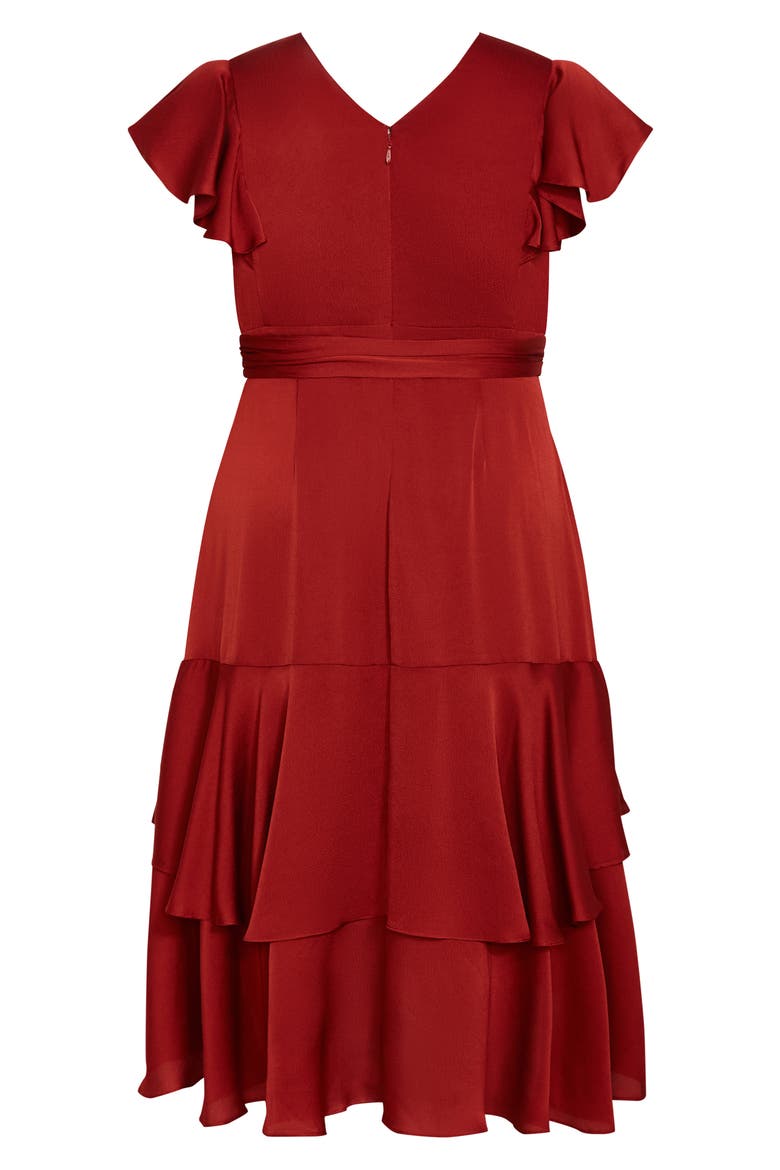 Jen Ruffle Faux Wrap Satin Dress, Alternate, color, TOFFEE