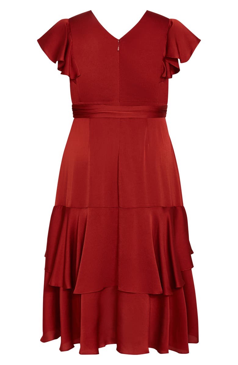 City Chic Jen Ruffle Faux Wrap Satin Dress, Alternate, color,