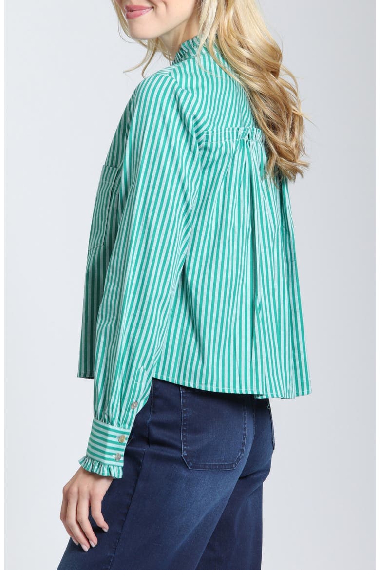 Striped Ruffle Cropped Shirt, Alternate, color, EMERALD ISLE