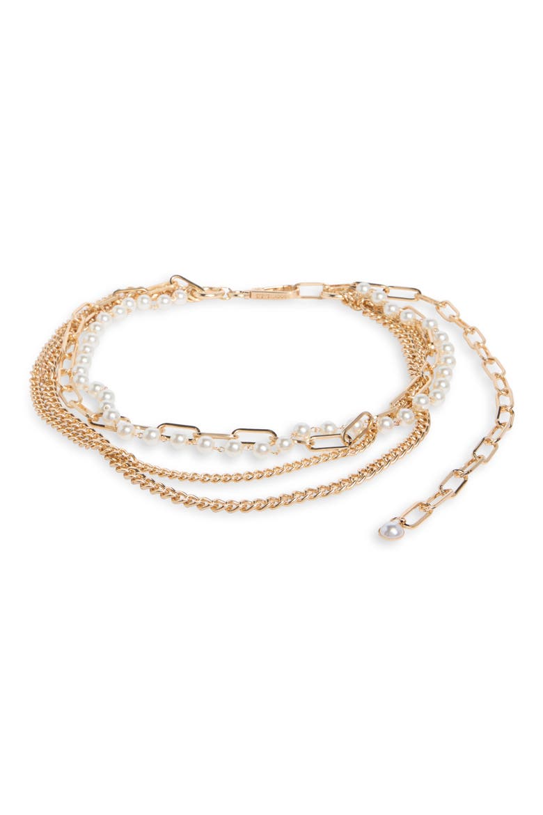 Faux Pearl & Mixed Chain Layered Belt, Main, color, GOLD