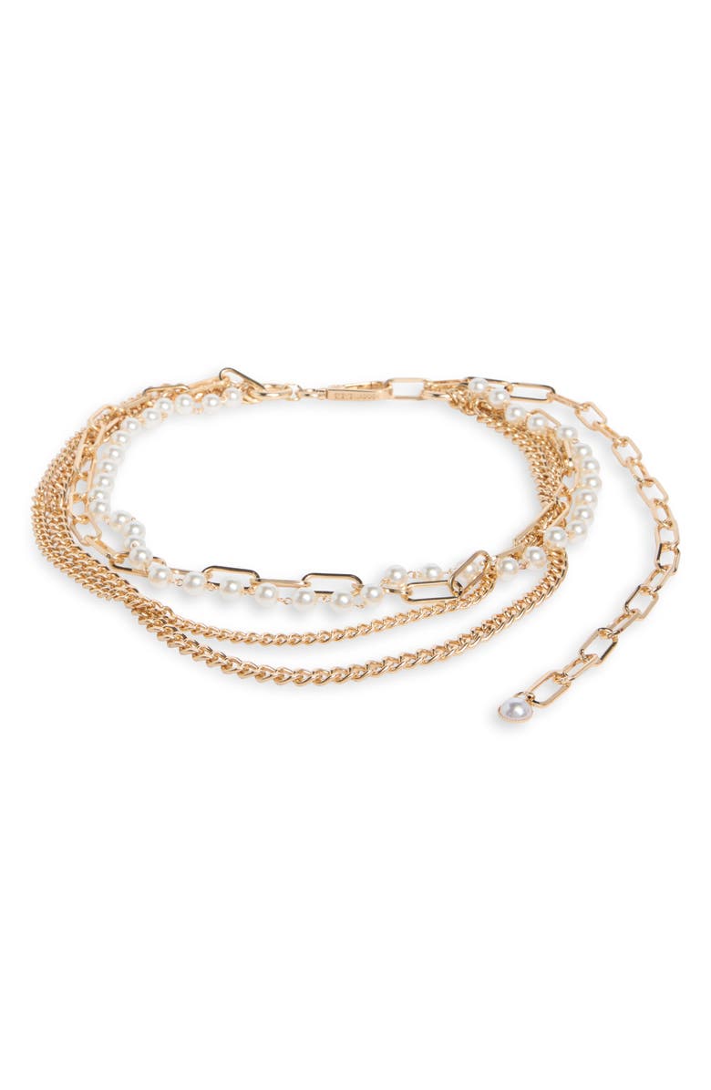 Steve Madden Faux Pearl & Mixed Chain Layered Belt, Main, color, Gold