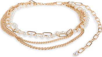 Steve Madden Faux Pearl & Mixed Chain Layered Belt | Nordstromrack