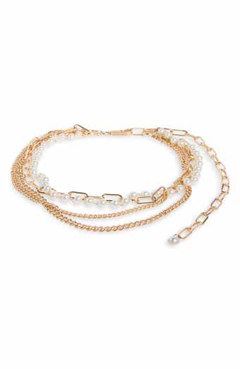 Steve Madden Faux Pearl & Mixed Chain Layered Belt