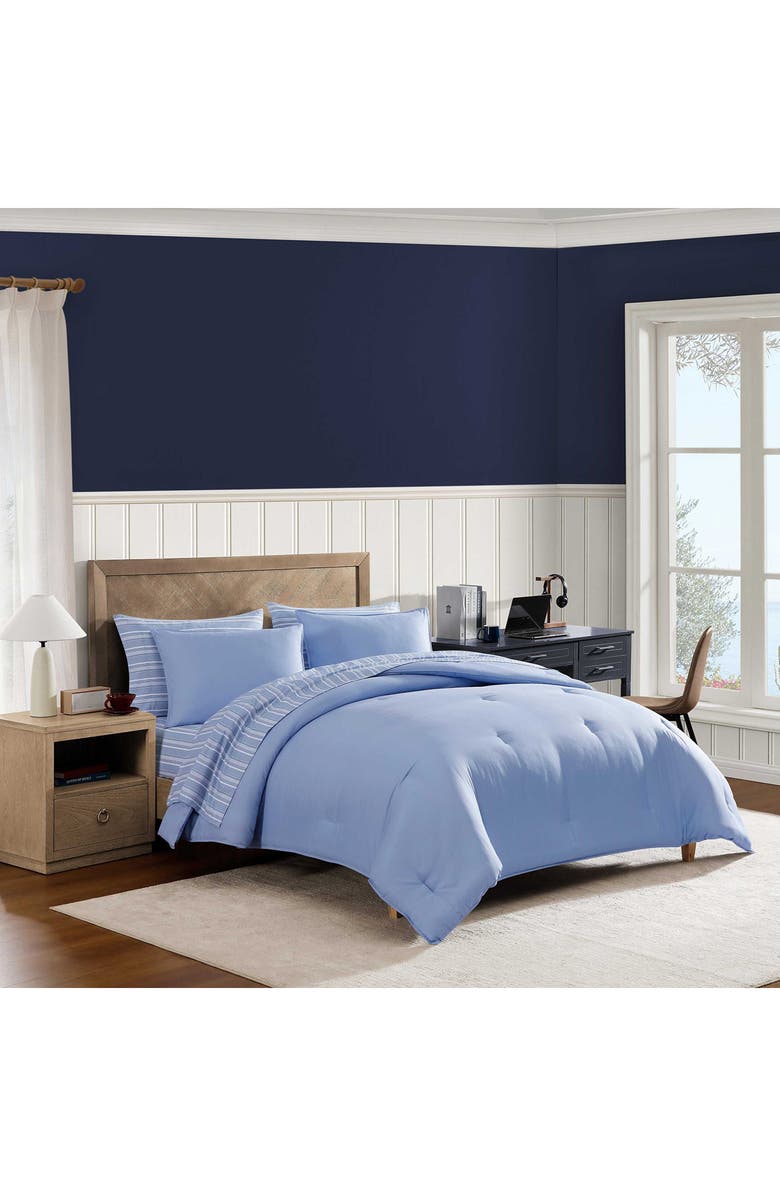 Tommy Hilfiger Core Solid Comforter & Shams Set, Alternate, color, Tidal Blue/ White