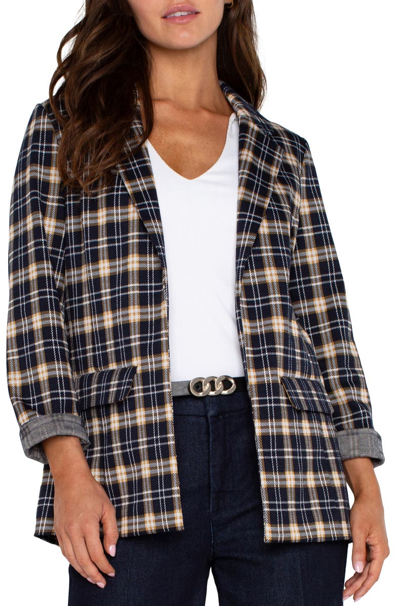 Liverpool Los Angeles Plaid Knit Boyfriend Blazer, Alternate, color, 