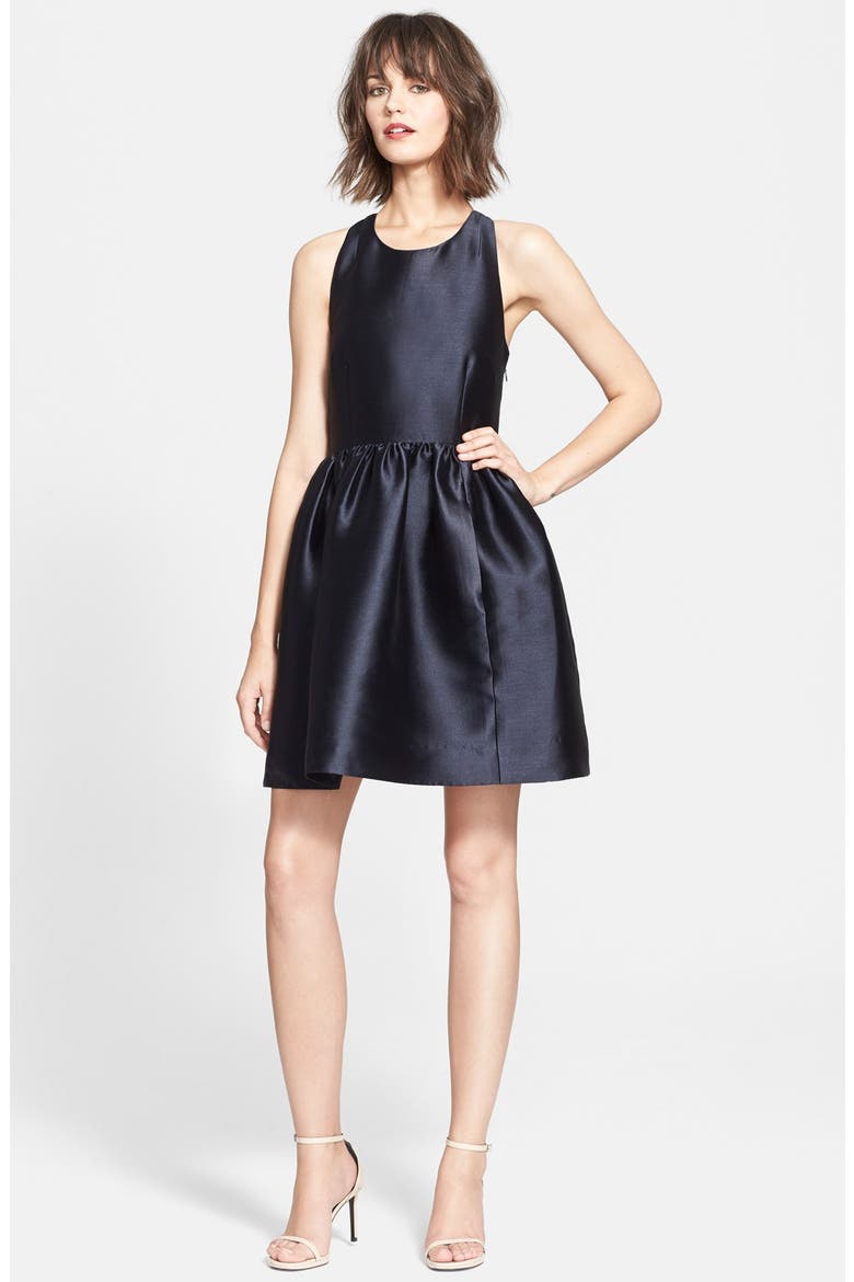 bow back fit & flare dress, Main, color, RICH NAVY