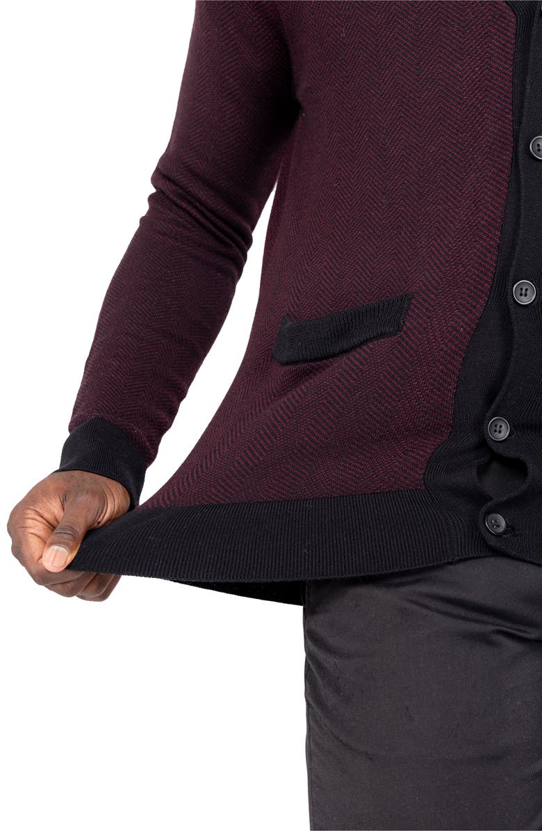 XRAY Herringbone V-Neck Button Front Cardigan, Alternate, color, Oxblood/ Black