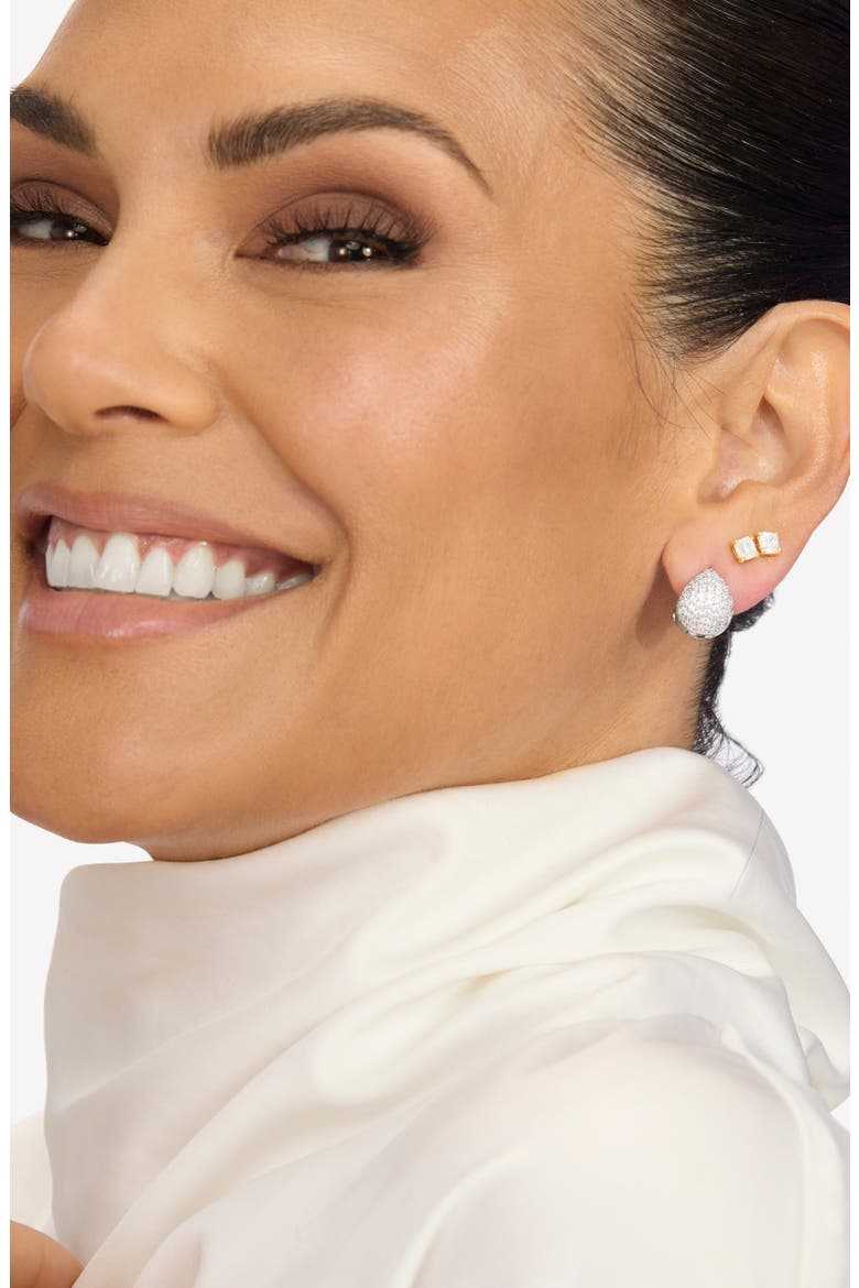 Lil Norah Pav Huggie Hoop Earrings, Alternate, color, SILVER-WHITE
