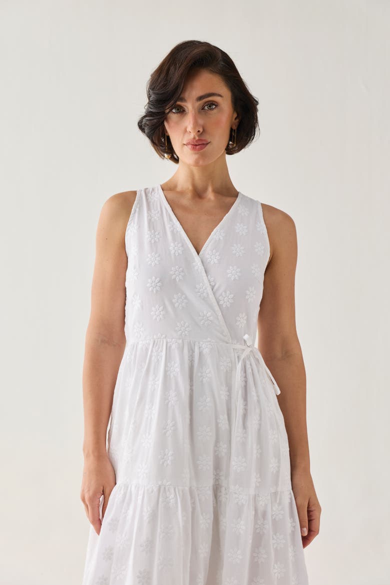 Embroidered Tiered Wrap Maxi Dress, Alternate, color, Embroidered Cotton White
