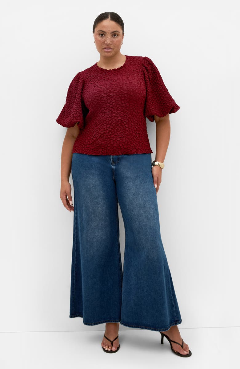 City Chic Chrissie Texture Puff Sleeve Top, Alternate, color, Shiraz