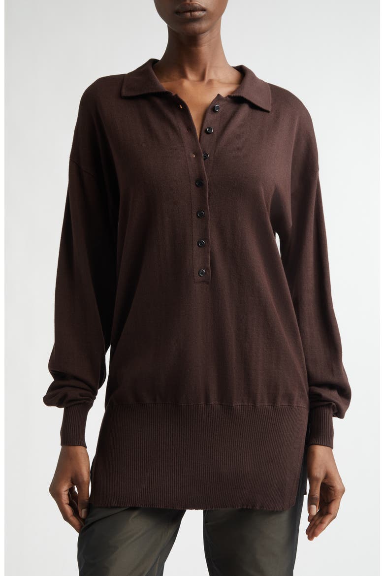 Marla Knit Polo, Main, color, DARK BROWN