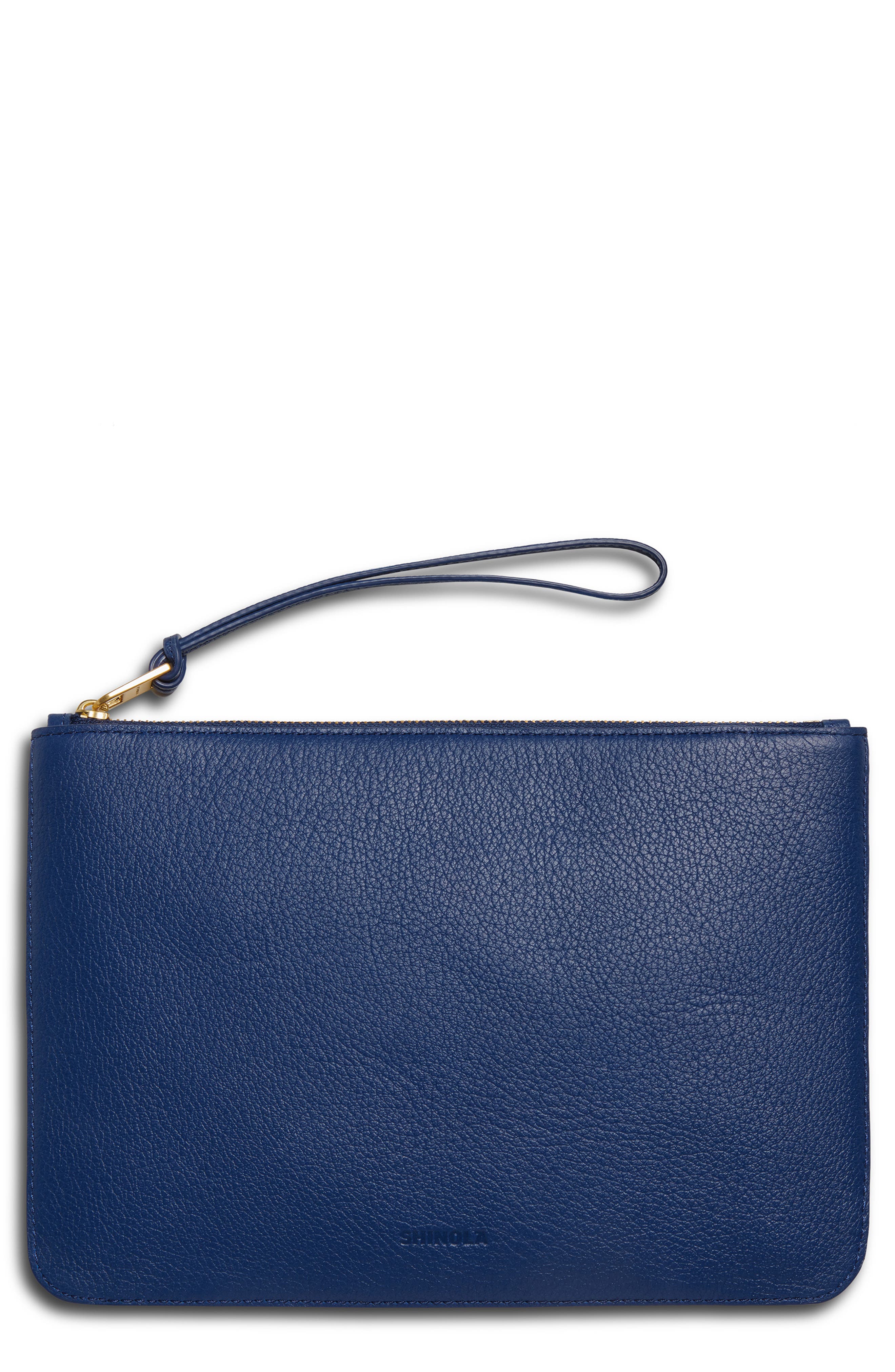 Wristlet Leather Zip Pouch, Main, color, BLUE
