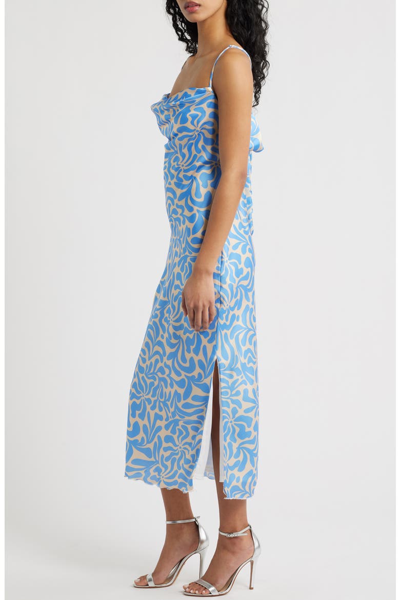Tie Back Cowl Neck Sleeveless Satin Midi Dress, Alternate, color, BLUE FLORAL