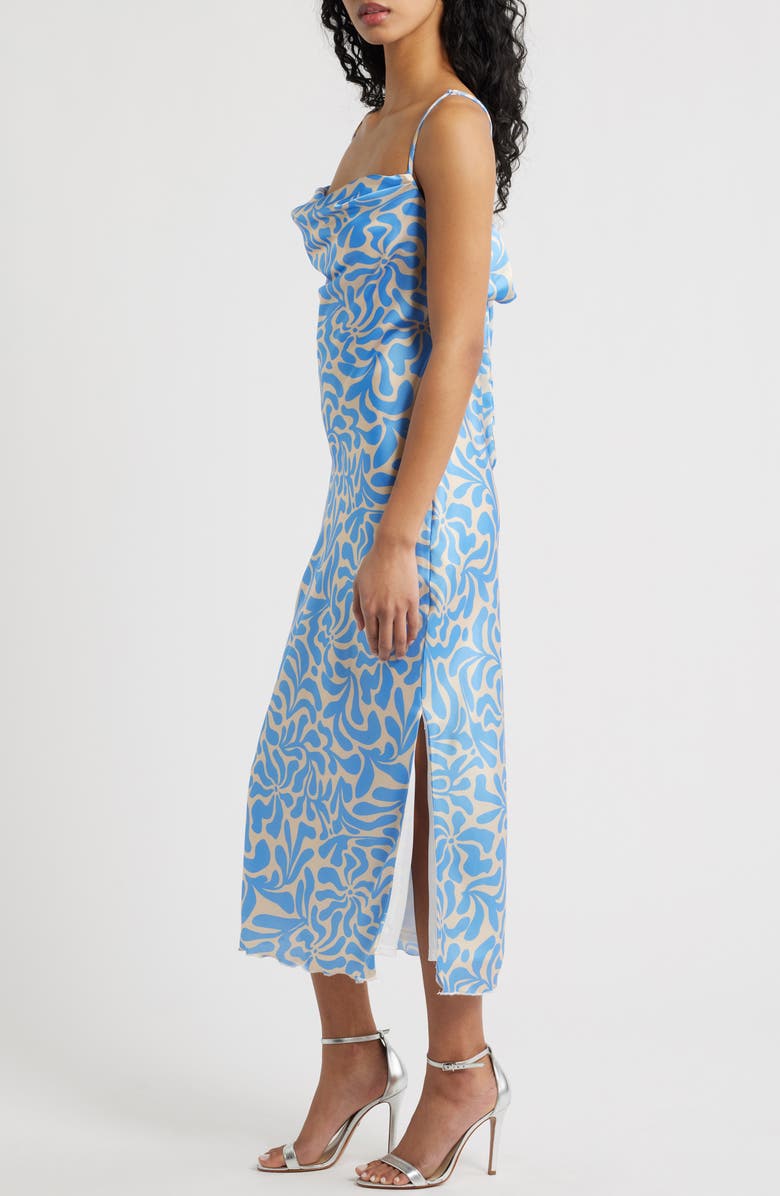 Jump Apparel Tie Back Cowl Neck Sleeveless Satin Midi Dress, Alternate, color, Blue Floral