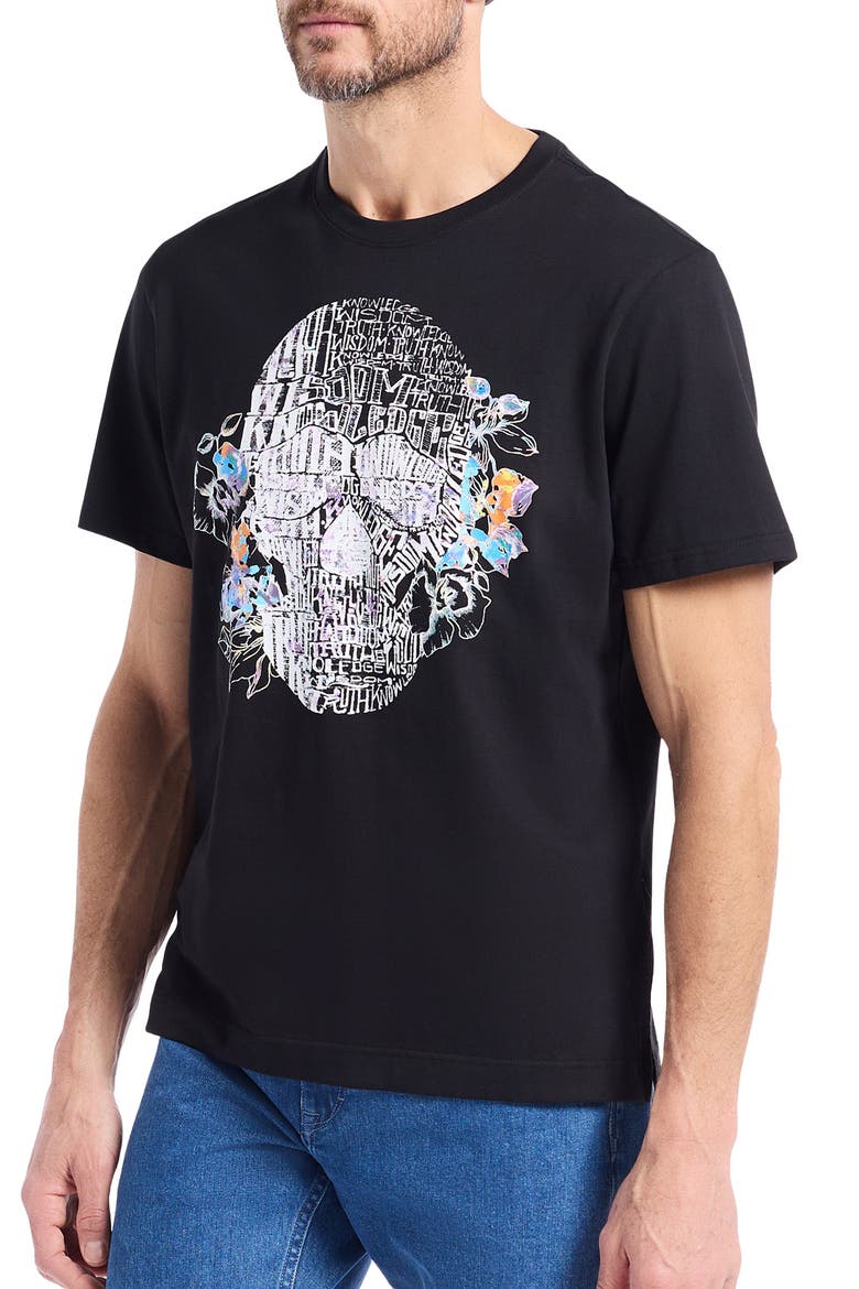 Floral Skull Graphic T-Shirt, Alternate, color, BLACK