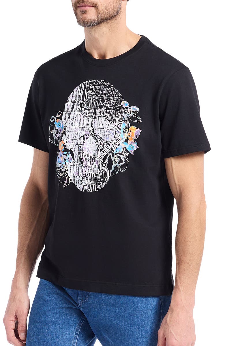 Robert Graham Floral Skull Graphic T-Shirt, Alternate, color, Black
