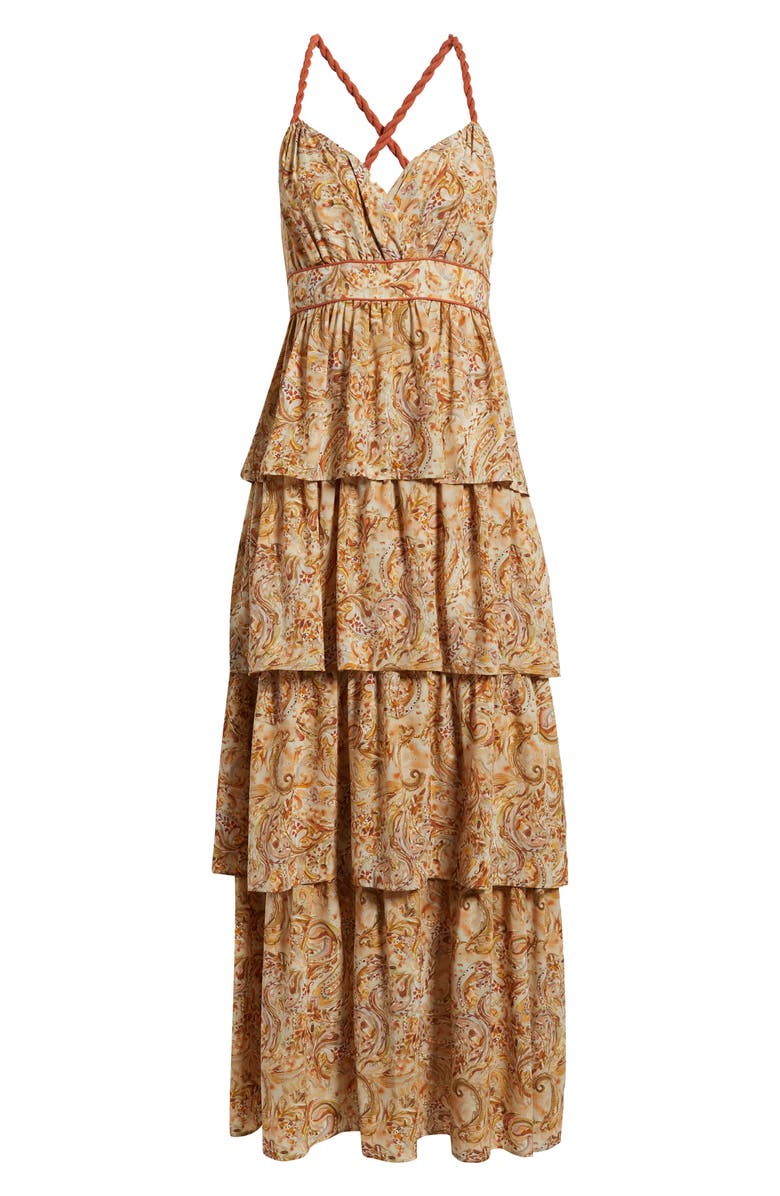 Mila Mae Tiered Open Back Maxi Dress, Alternate, color, Brown Paisley